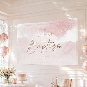 Blush Pink Watercolor Girl Baptism Welcome Banner