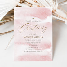 Blush Pink Watercolor Girl Christening Invitation
