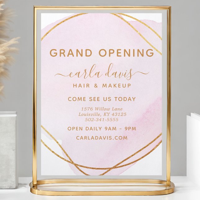 Blush Pink Watercolor Gold Circle Salon Reopening Flyer (Creator Uploaded)