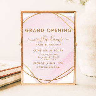 Blush Pink Watercolor Gold Circle Salon Reopening Poster