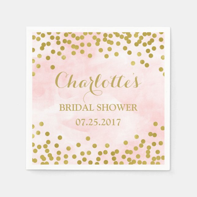 Blush Pink Watercolor Gold Confetti Bridal Shower Napkin (Front)
