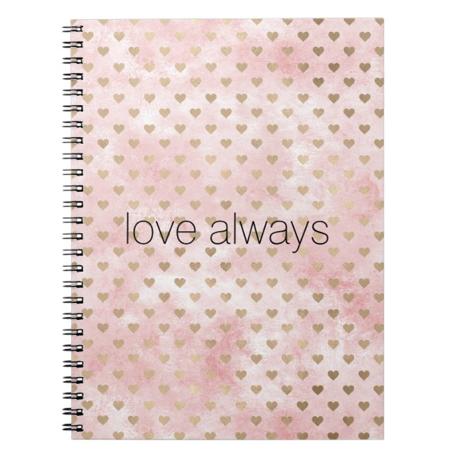 Blush Pink Watercolor Gold Hearts Notebook (Front)
