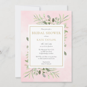 Blush Pink Watercolor Greenery Bridal Shower Invitation