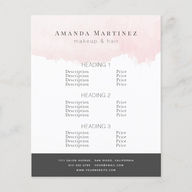 Blush Pink Watercolor Hair Salon Makeup Artist Flyer (Front)