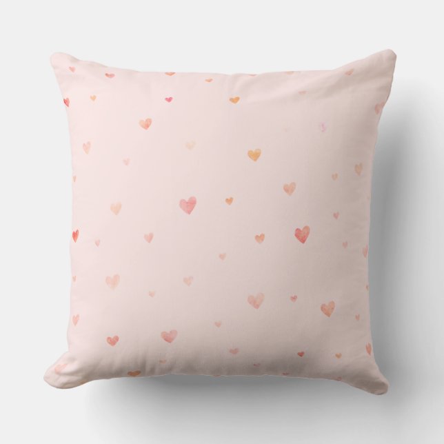 Blush Pink Watercolor Hearts Cushion (Front)