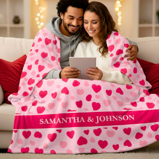 Blush Pink Watercolor Hearts Valentine Gift Fleece Blanket