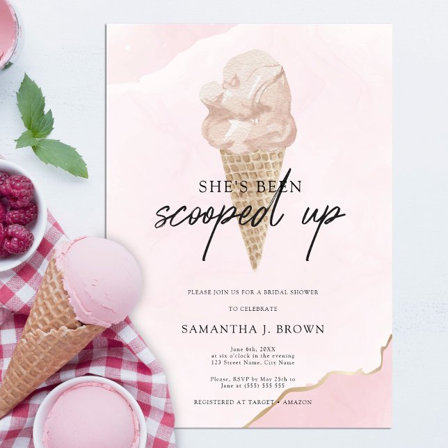 Blush Pink Watercolor Ice Cream Bridal Shower Invitation (Creator Uploaded)
