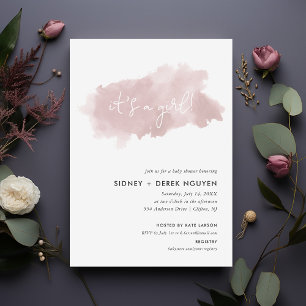 Blush Pink Watercolor It's a Girl Baby Shower Invitation