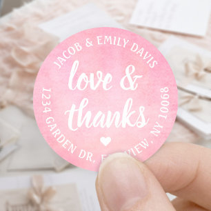Blush Pink Watercolor Love & Thanks Return Address Classic Round Sticker