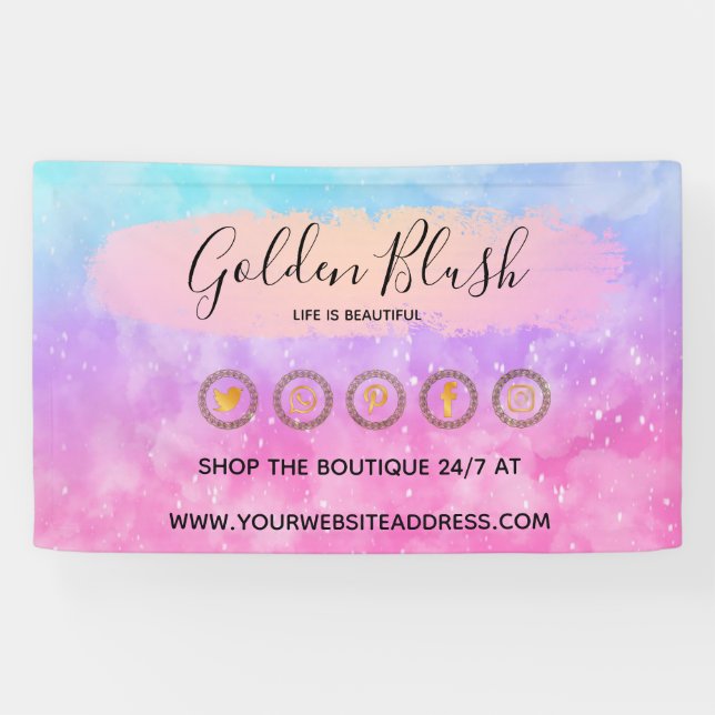 Blush Pink Watercolor & Modern Gold Geometric Chic Banner (Horizontal)