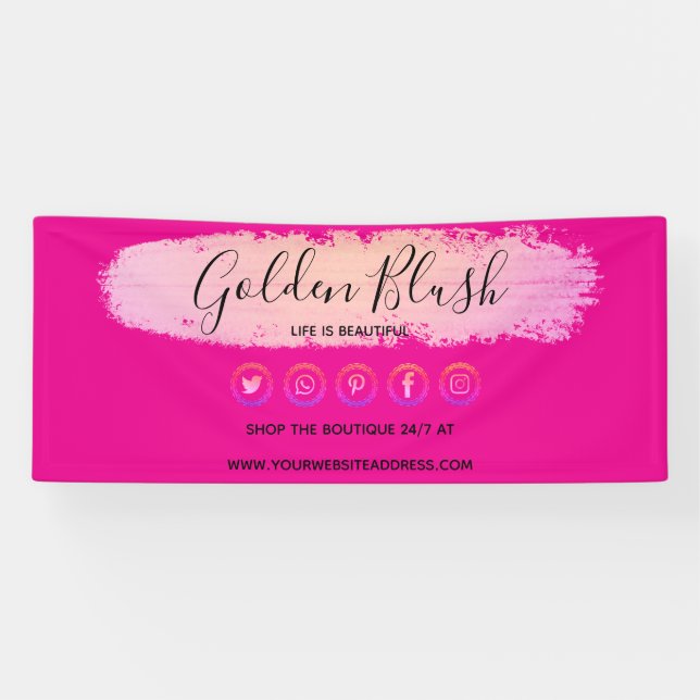 Blush Pink Watercolor & Modern Gold Geometric Chic Banner (Horizontal)