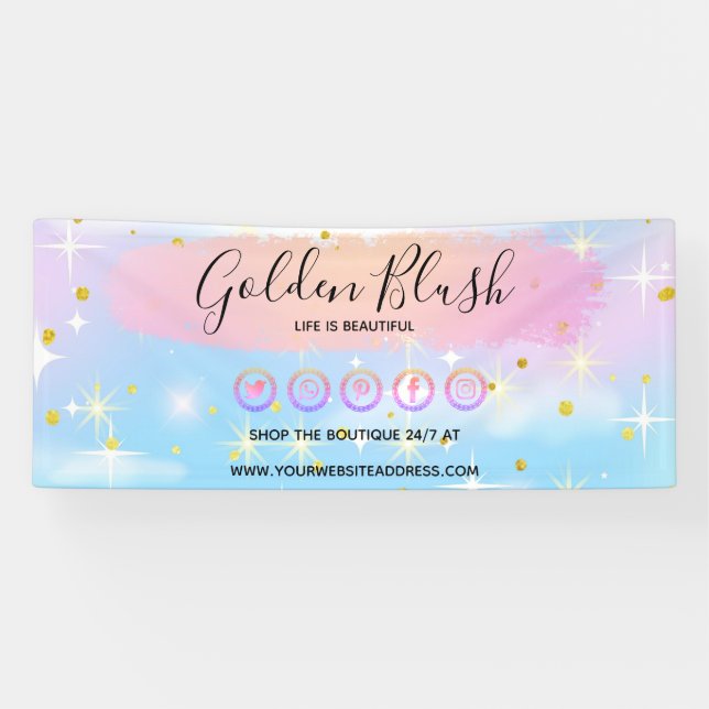 Blush Pink Watercolor & Modern Gold Geometric Chic Banner (Horizontal)