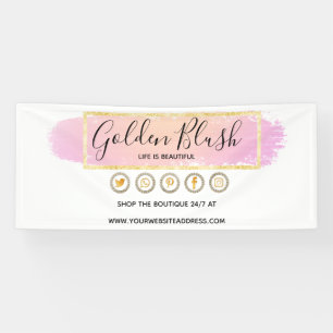 Blush Pink Watercolor & Modern Gold Geometric Chic Banner