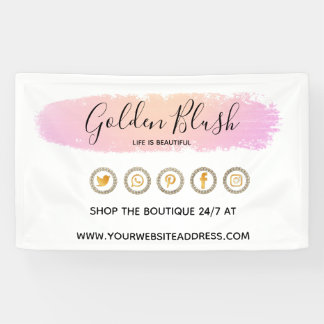 Blush Pink Watercolor & Modern Gold Geometric Chic Banner
