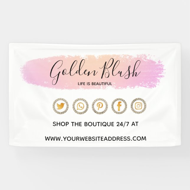 Blush Pink Watercolor & Modern Gold Geometric Chic Banner (Horizontal)
