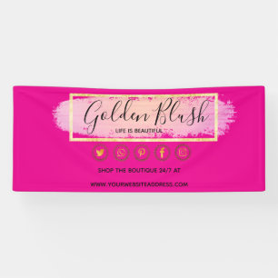 Blush Pink Watercolor & Modern Gold Geometric Chic Banner