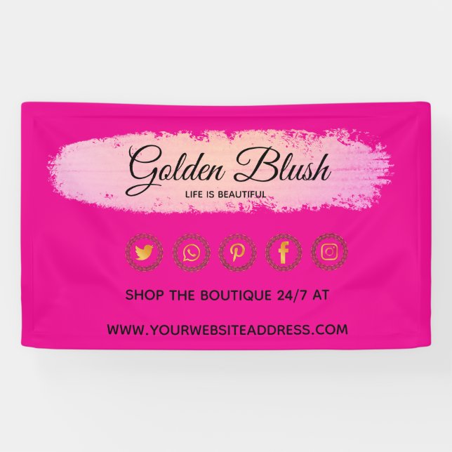 Blush Pink Watercolor & Modern Gold Geometric Chic Banner (Horizontal)