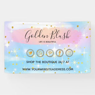 Blush Pink Watercolor & Modern Gold Geometric Chic Banner