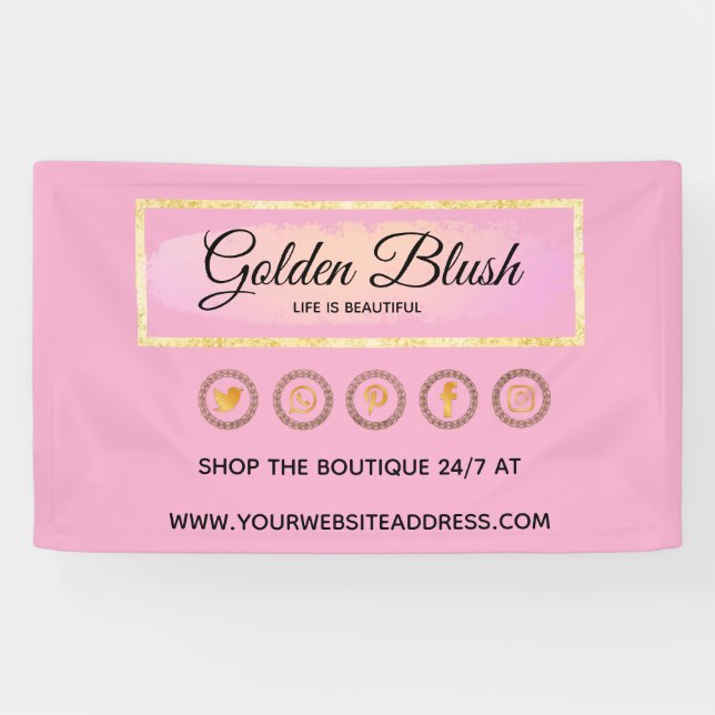 Blush Pink Watercolor & Modern Gold Geometric Chic Banner (Horizontal)