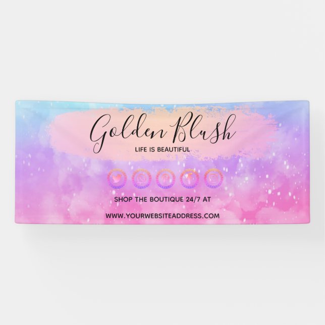 Blush Pink Watercolor & Modern Gold Geometric Chic Banner (Horizontal)