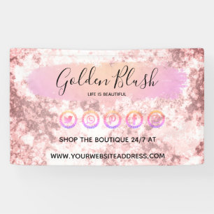 Blush Pink Watercolor & Modern Gold Geometric Chic Banner