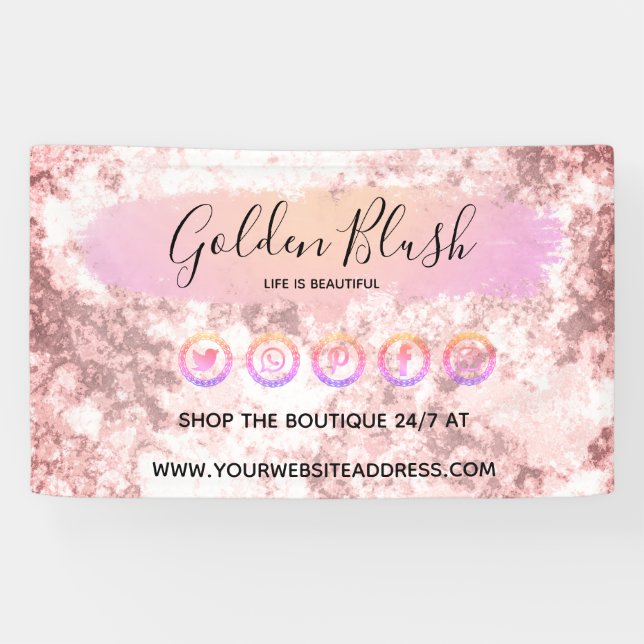 Blush Pink Watercolor & Modern Gold Geometric Chic Banner (Horizontal)