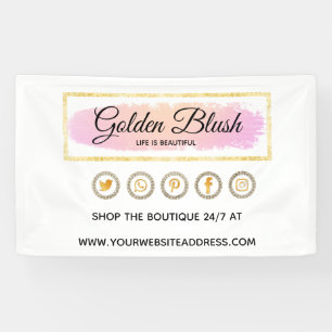Blush Pink Watercolor & Modern Gold Geometric Chic Banner