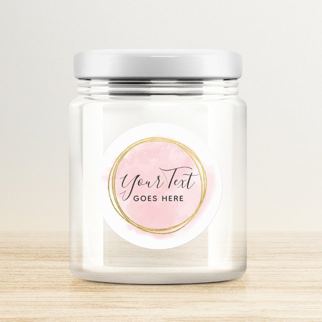 Blush Pink Watercolor & Modern Gold Geometric Chic Classic Round Sticker (Creator Uploaded)