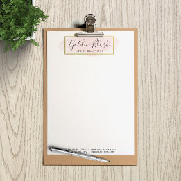 Blush Pink Watercolor & Modern Gold Geometric Chic Custom Letterhead