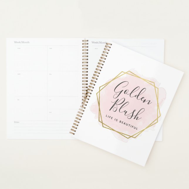 Blush Pink Watercolor & Modern Gold Geometric Chic Planner (Display)