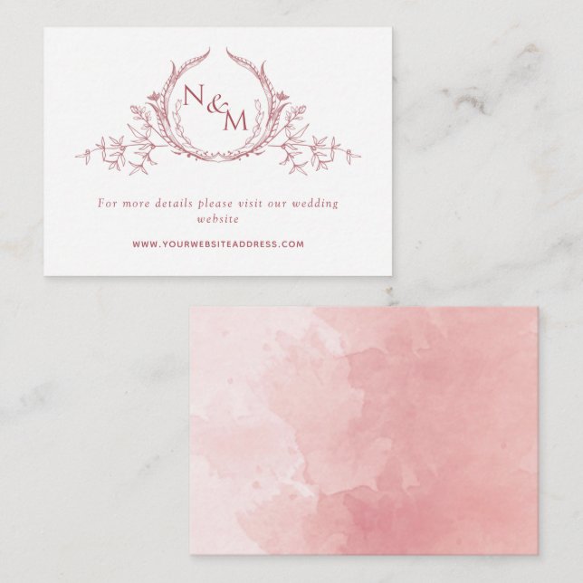 Blush Pink Watercolor Monogram Wedding Website Enclosure Card (Front/Back)
