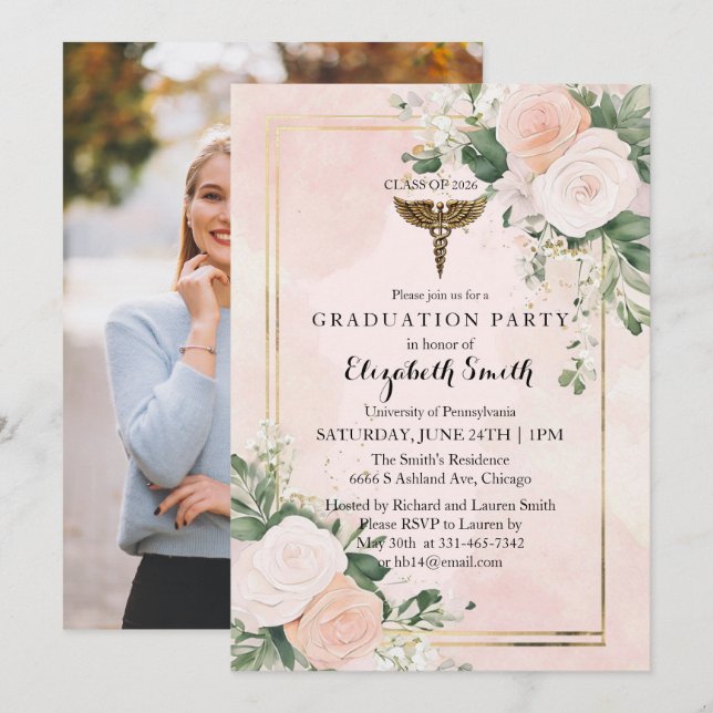 Blush Pink Watercolor Nursing Graduation Invitatio Invitation (Front/Back)