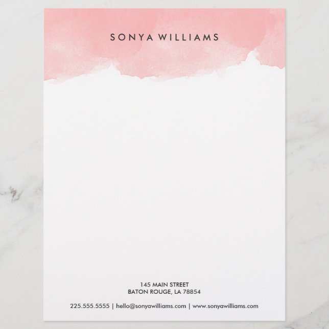 Blush Pink Watercolor Office Letterhead (Front)