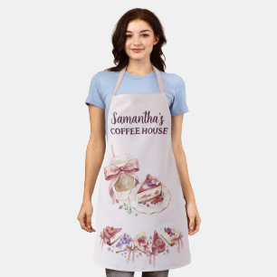 Blush Pink Watercolor Patisserie Cafe Branding Apron