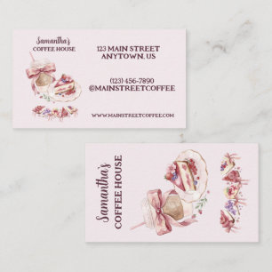 Blush Pink Watercolor Patisserie Cafe Branding Business Card