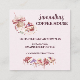 Blush Pink Watercolor Patisserie Cafe Branding Square Business Card