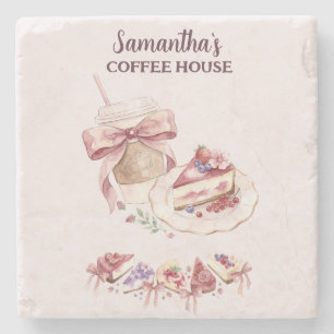 Blush Pink Watercolor Patisserie Cafe Branding Stone Coaster