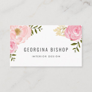 Blush Pink Watercolor Peonies and Roses Floral Business Card