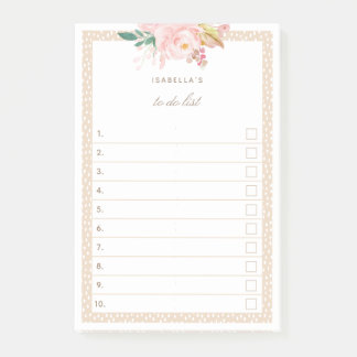 Blush Pink Watercolor Peonies Numbered To Do List Post-it Notes