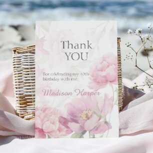 Blush Pink Watercolor Peony 40th Birthday Card