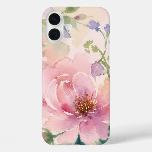 Blush Pink Watercolor Peony Floral iPhone 16 Plus Case