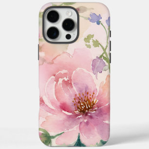 Blush Pink Watercolor Peony Floral iPhone 16 Pro Max Case