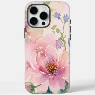 Blush Pink Watercolor Peony Floral iPhone 16 Pro Max Case