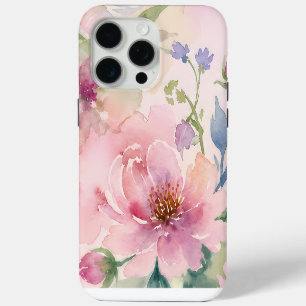 Blush Pink Watercolor Peony Floral iPhone 15 Pro Max Case