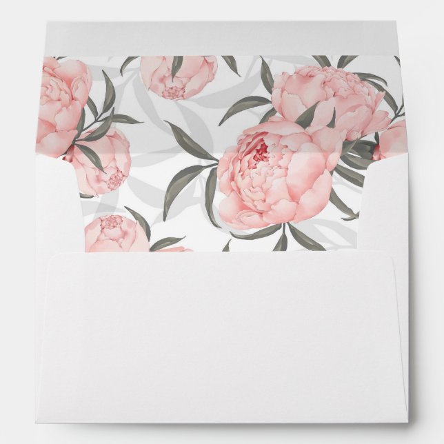 Blush Pink Watercolor Peony Wedding Envelope (Back (Bottom))