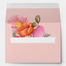 Blush Pink Watercolor Poppy Wedding Envelope