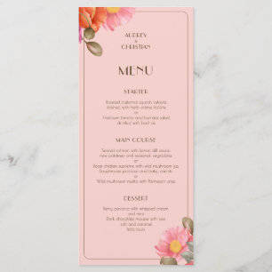 Blush Pink Watercolor Poppy Wedding Flat Menu