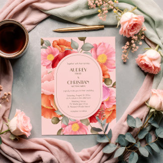 Blush Pink Watercolor Poppy Wedding Invitation
