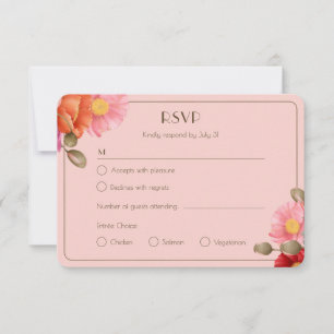 Blush Pink Watercolor Poppy Wedding Response Card