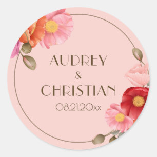 Blush Pink Watercolor Poppy Wedding Sticker